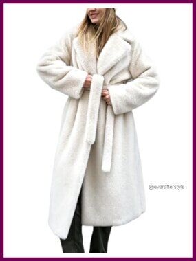 Womens Long Faux Fur Coat Belted Maxi Winter Overcoat